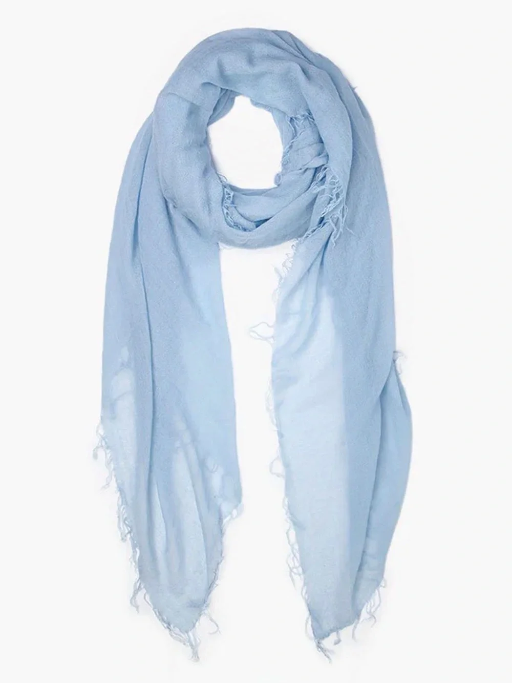 Chan Luu Scarf Wrap Cashmere Silk Simply Blue Fringe Quiet Luxury